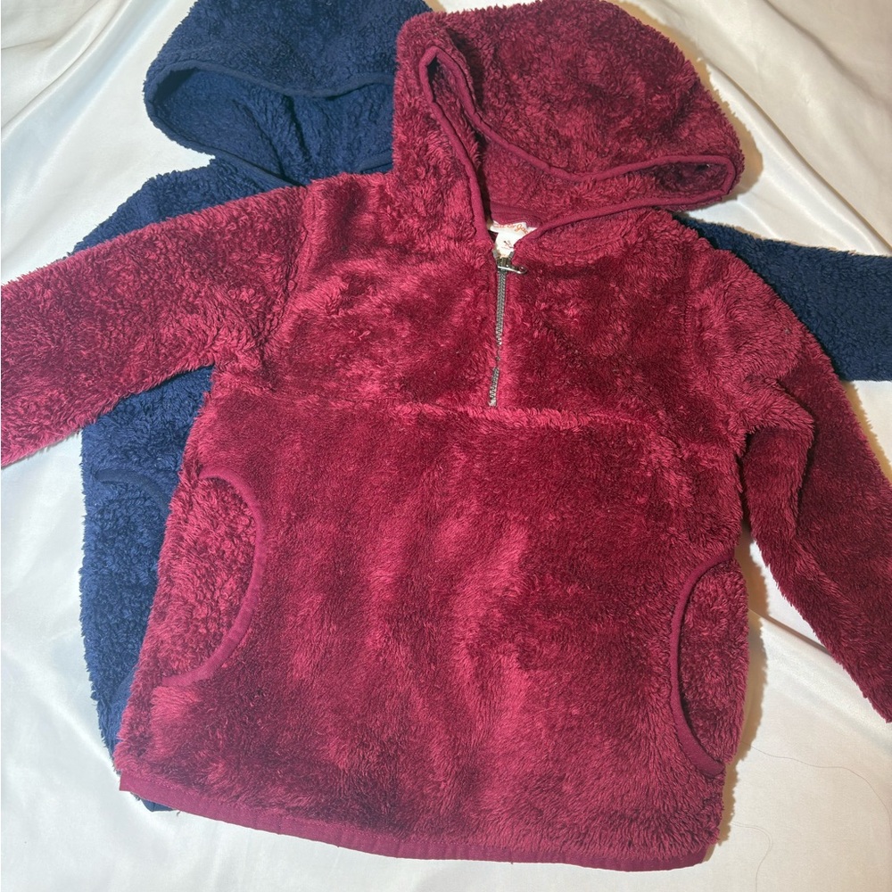 Cat & Jack 2T Burgundy and Navy Fleece Hoodie Zip-Up with Pockets Set of 2
